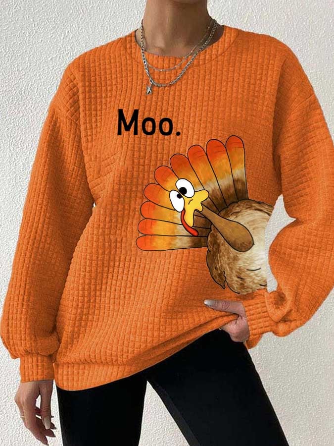 Women'S Thanksgiving Turkey Moo Printed Sweatshirt