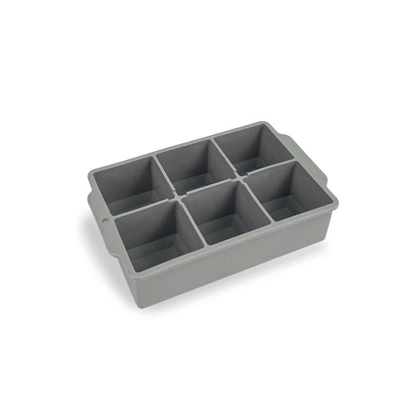 Silicone Large Ice Cube Mold Household Quick Frozen Ice Box Large Size With Lid 6 Holes Square Ice Cube Mold