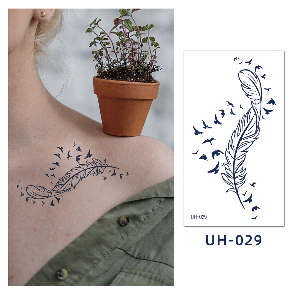 Sdrawing Stickers Semi-permanent Juice Lasting Tattoo Blue Butterfly Fake Waterproof Tattoos Temporary Women Arm Chest Body Art