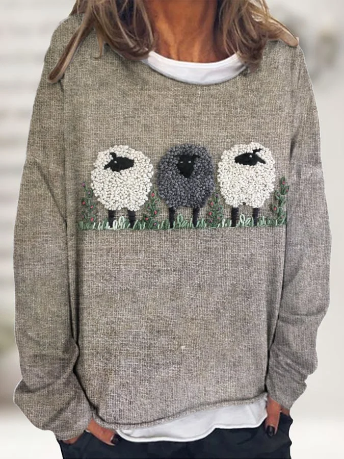 Women's Cute Plush Sheep Pattern Print Sweatshirt
