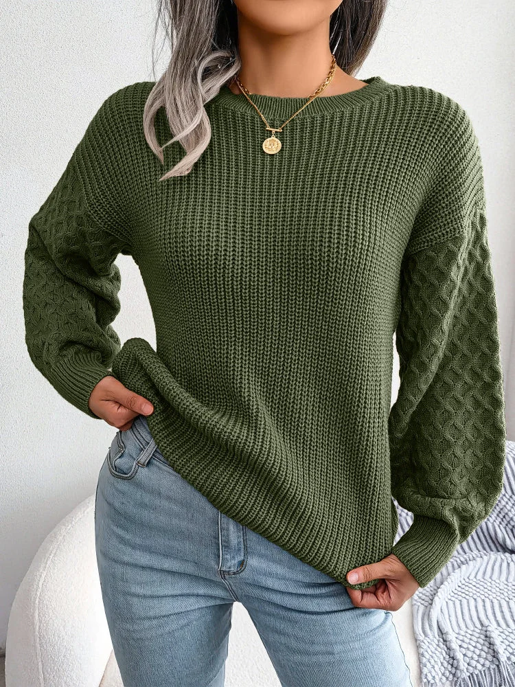 Women's Winter Solid Color Casual Long Sleeve Crew Neck Sweater
