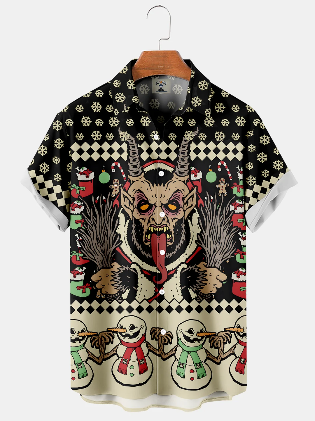 Men's Christmas Devil Snowman Print Short Sleeve Shirt