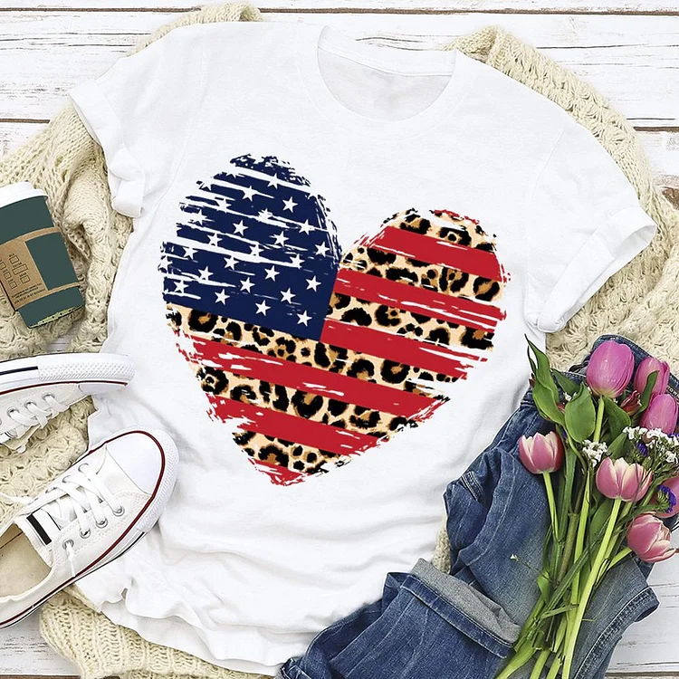 Independence Day Print Leopard Love T-shirt-Annaletters