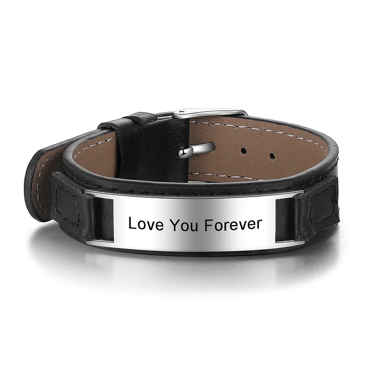 Personalized Engraving Men's Leather Wristband Plate Custom ID Name Adjustable Bracelets