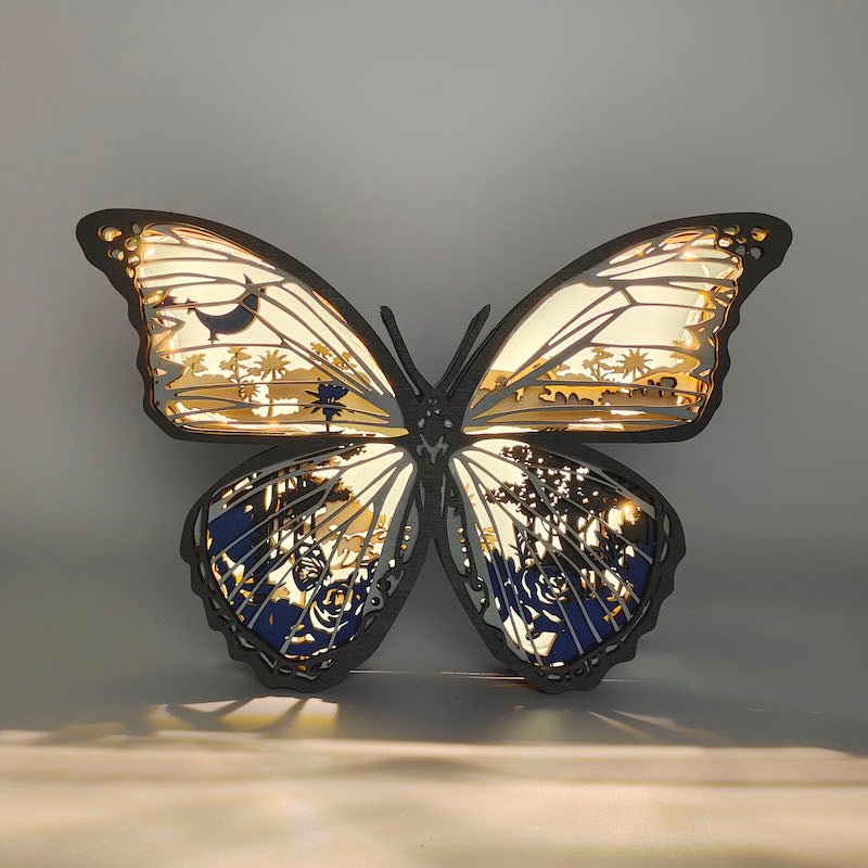 WoodyOrnament Blue Morpho Butterfly Carving Handcraft Gift