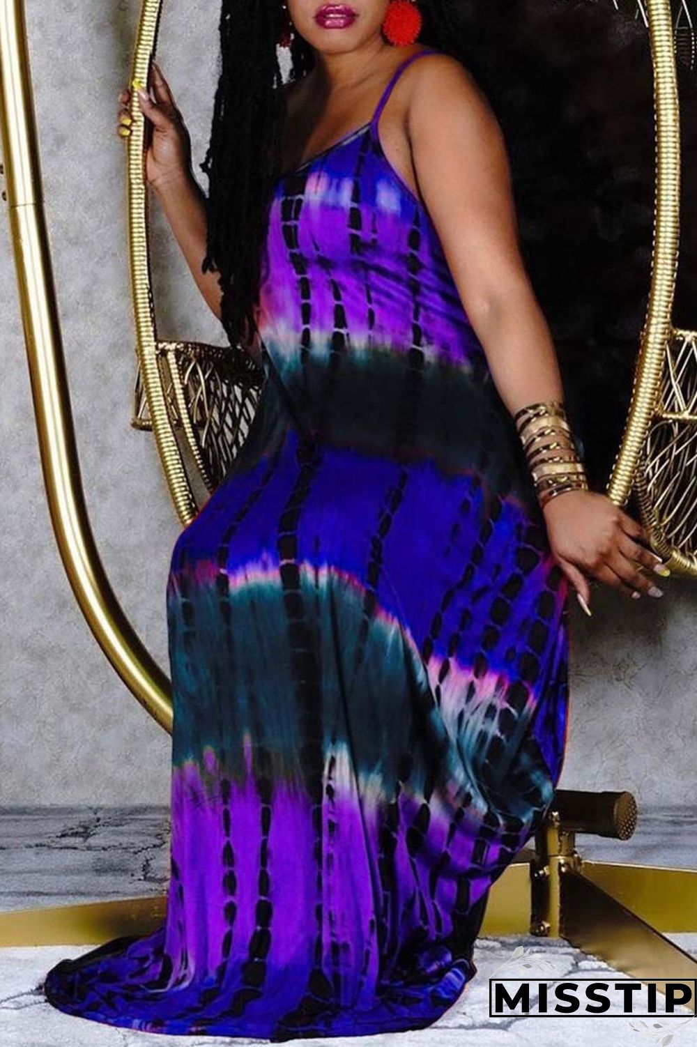 Khaki Fashion Casual Plus Size Print Basic Spaghetti Strap Sleeveless Dress