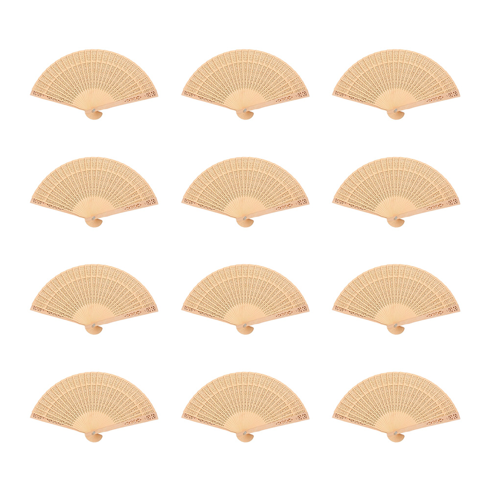 

12Pcs Chinese Folding Fan Sandalwood Scented Wooden Hollow Scented Fans, 501 Original