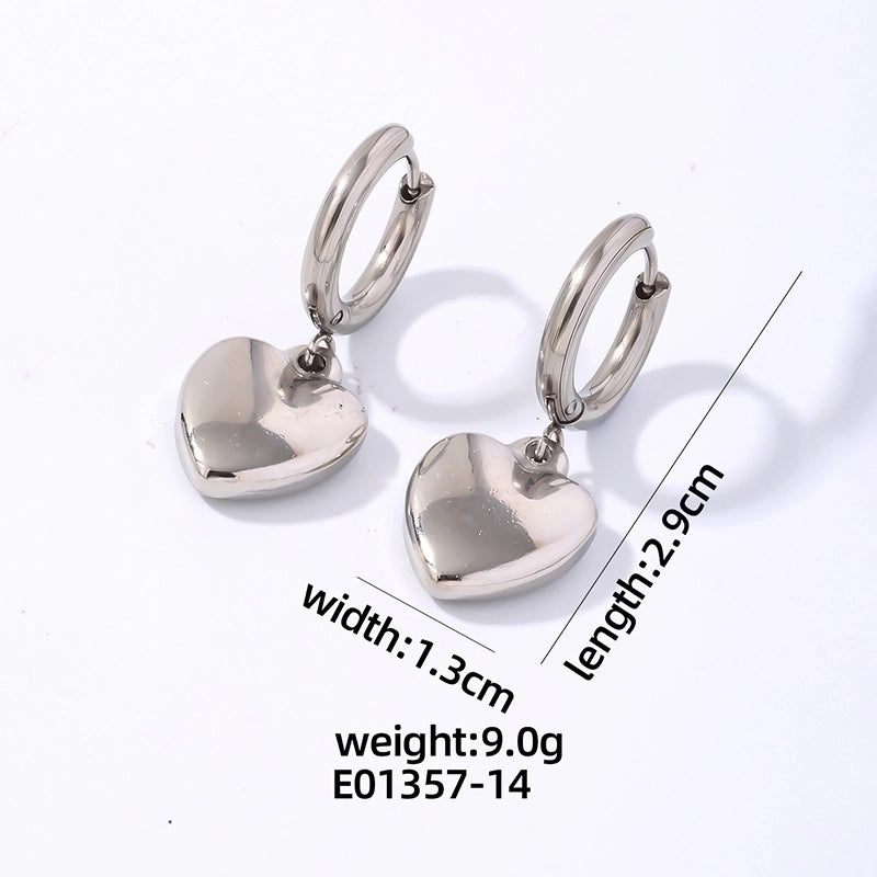 1 Pair Hip-Hop Vintage Style Heart Shape Polishing Plating 304 Stainless Steel Gold Plated Silver Plated Drop Earrings
