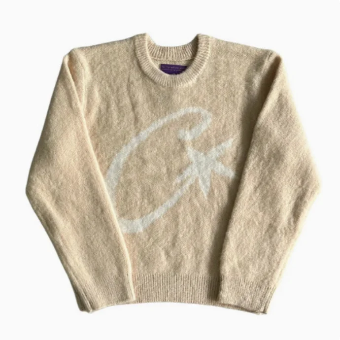 Unisex Trendy Corteiz Star Letter Printed Loose Pullover Knitted Sweater Top 