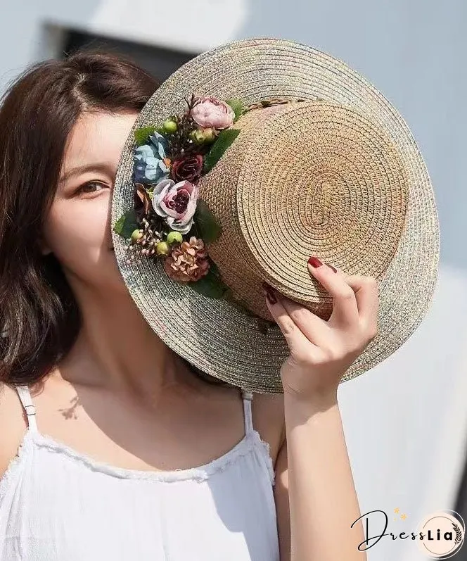 Japanese Vacation Style Flower Straw Woven Hat