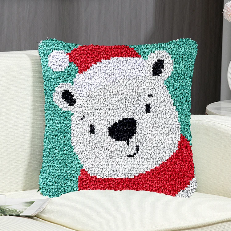 Christmas Bear Pillowcase Latch Hook Kit for Beginner veirousa