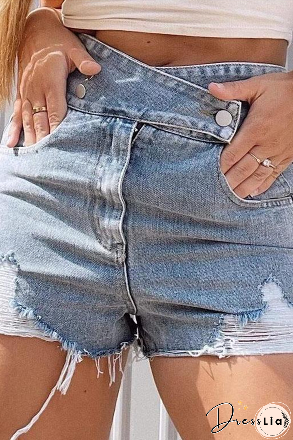 Street Solid Tassel High Waist Denim Shorts