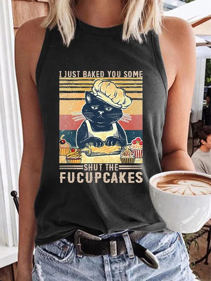 Women's Funny Cat Print Pullover Sleeveless Tank Top
