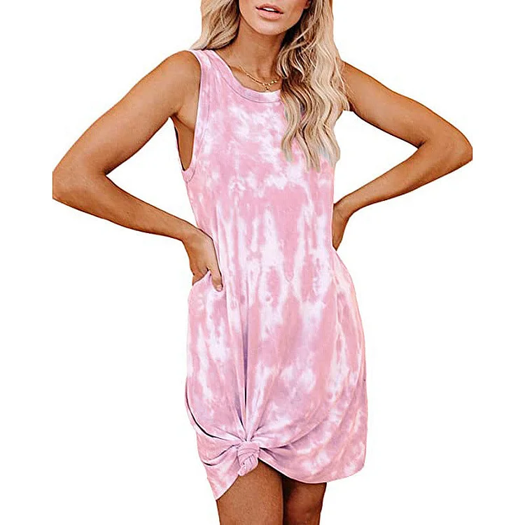 Ladies Tie Dye Print Loose Casual Tank Dress