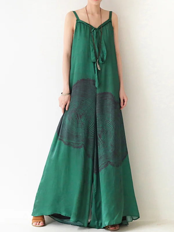 Vacation Print V-Neck Wide Leg Jumpsuits