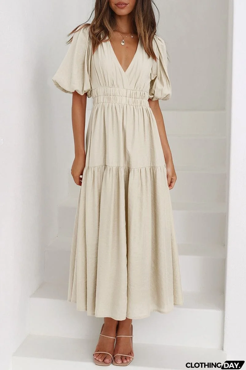 Elegant Solid V Neck A Line Dresses