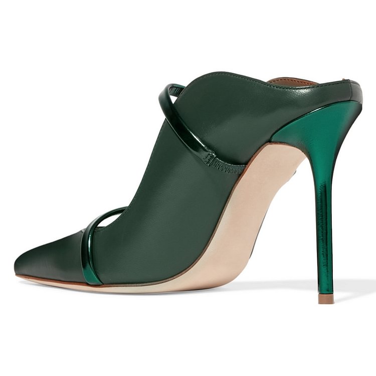 Green Heels Pointy Toe Stiletto Heel Mules for Office Ladies |FSJ Shoes