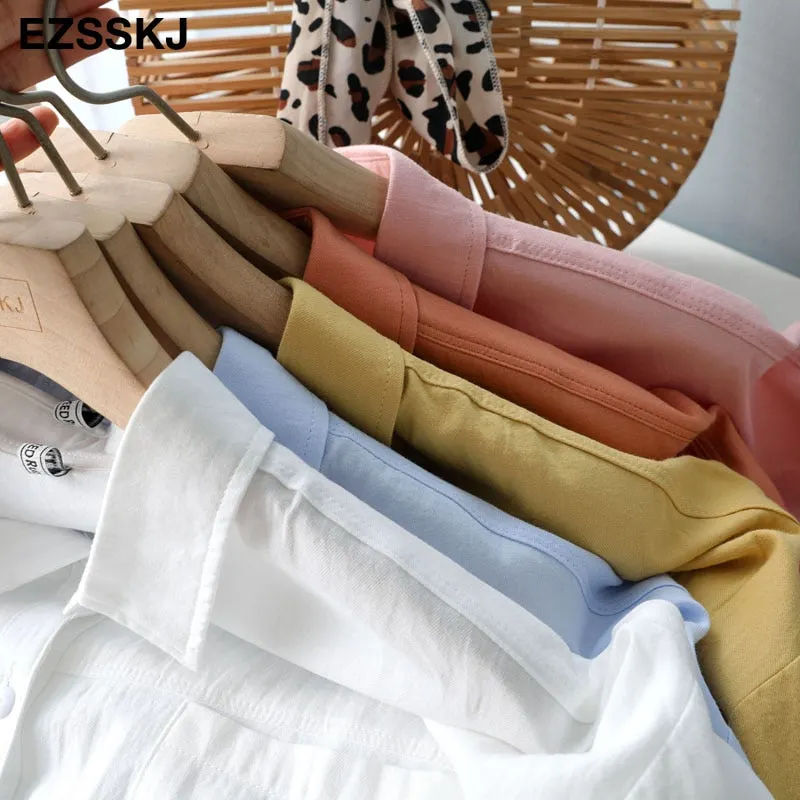 2021 new chic casual loose cotton blouse shirt women female white blouse shirt  spring summer women oversize shirt top