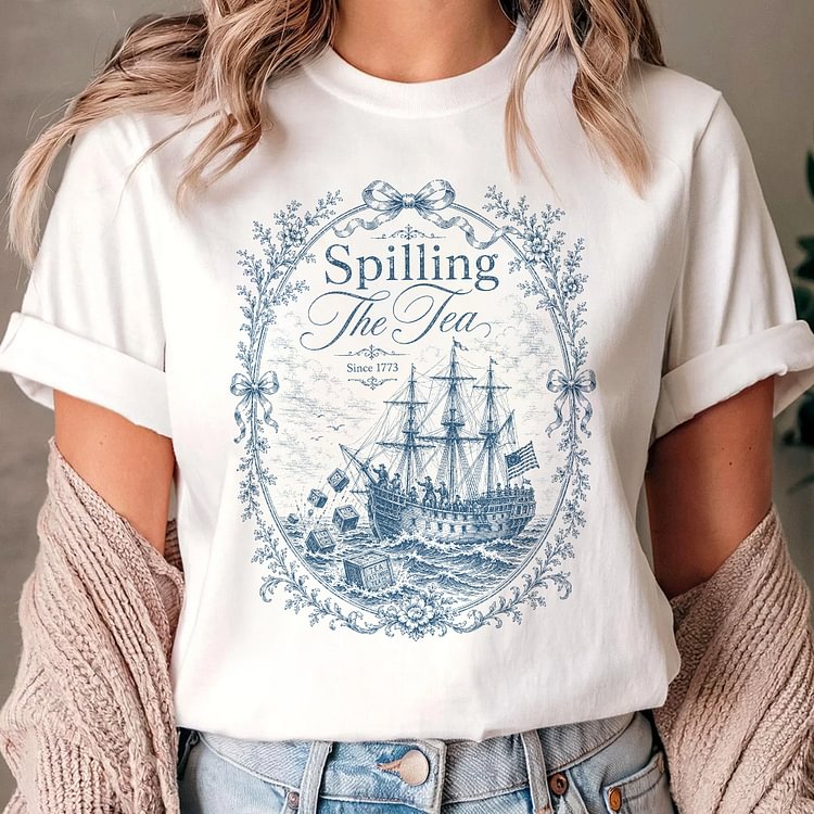 Spilling The Tea Since 1773 Coppy Toile De Jouy Vintage T-Shirt