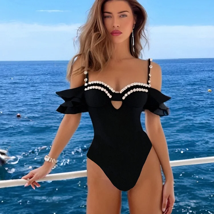 Ruffle Off Shoulder One Piece Swimsuit