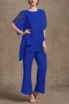 Plus Size Asymmetric Hem Split Sleeve Two Pieces Set Pant Suits