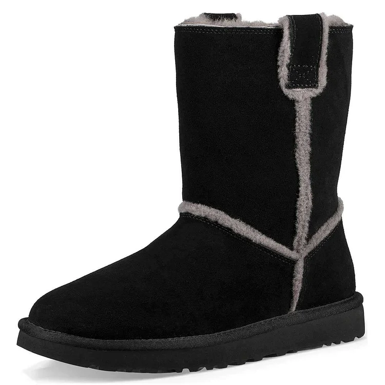 Black Furry Winter Boots Flat Ankle Boots |FSJ Shoes