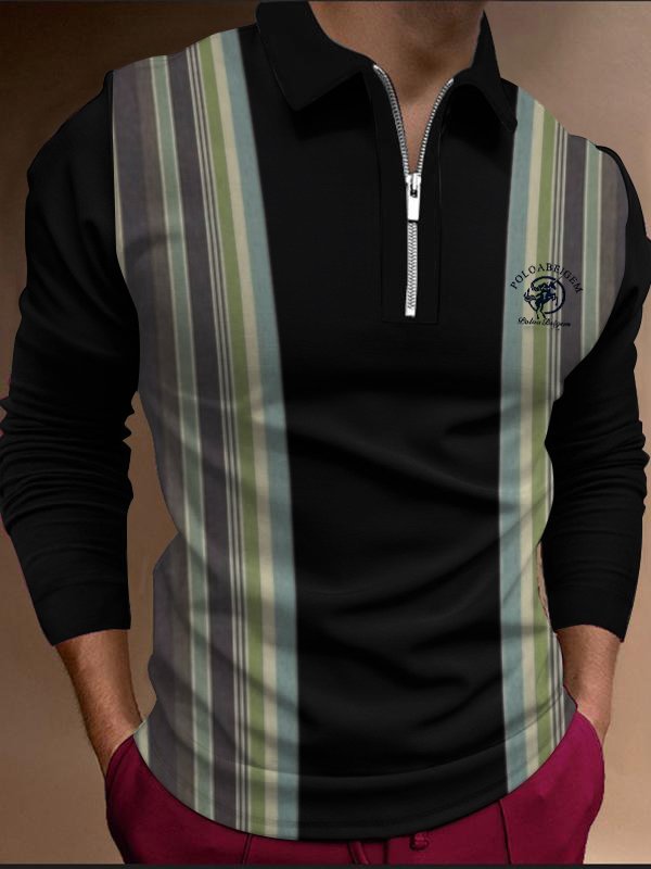 Men's Contrasting Colors Long Sleeve Basic Polo