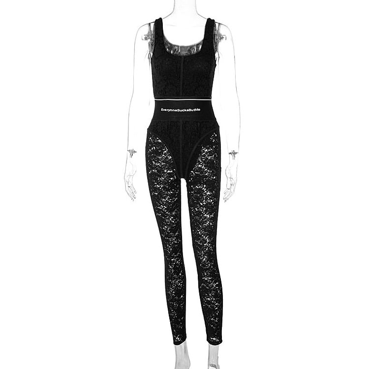 Hugcitar 2021 High Waist See-Through Zip Up Bodycon Sleeveless Pencil Jumpsuit Summer Women Fashion Streetwear Casual Club Y2K