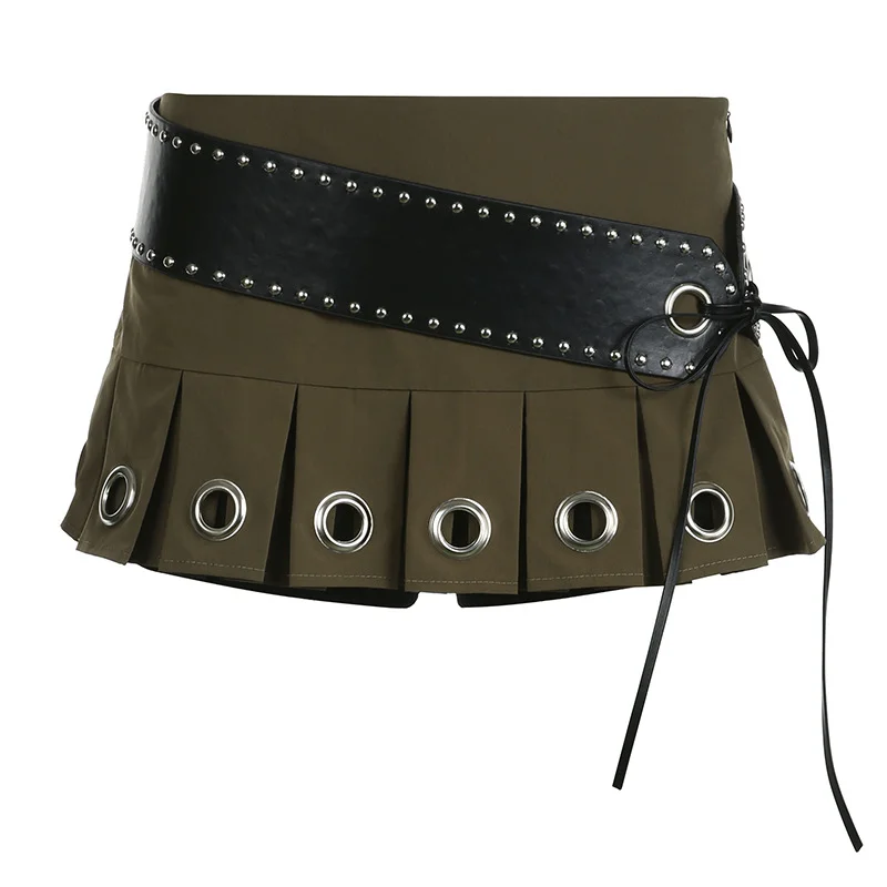 Ueong Features Chicken Eyelids With Spicy Girls Low Waist Ultra-Short Pleated Skirt 2024 Summer New Tooling Miniskirt