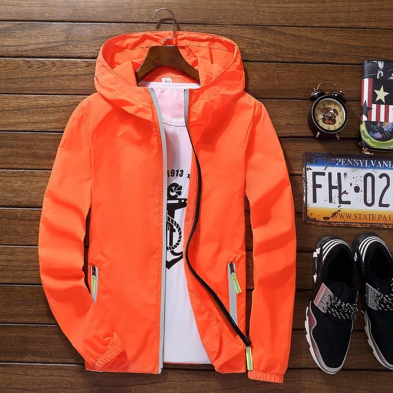 Ultra Light Men's Summer Hooded Jacket Super Thin Windbreaker Packable Skin Coat Sunscreen Waterproof Beach Casual Jackets