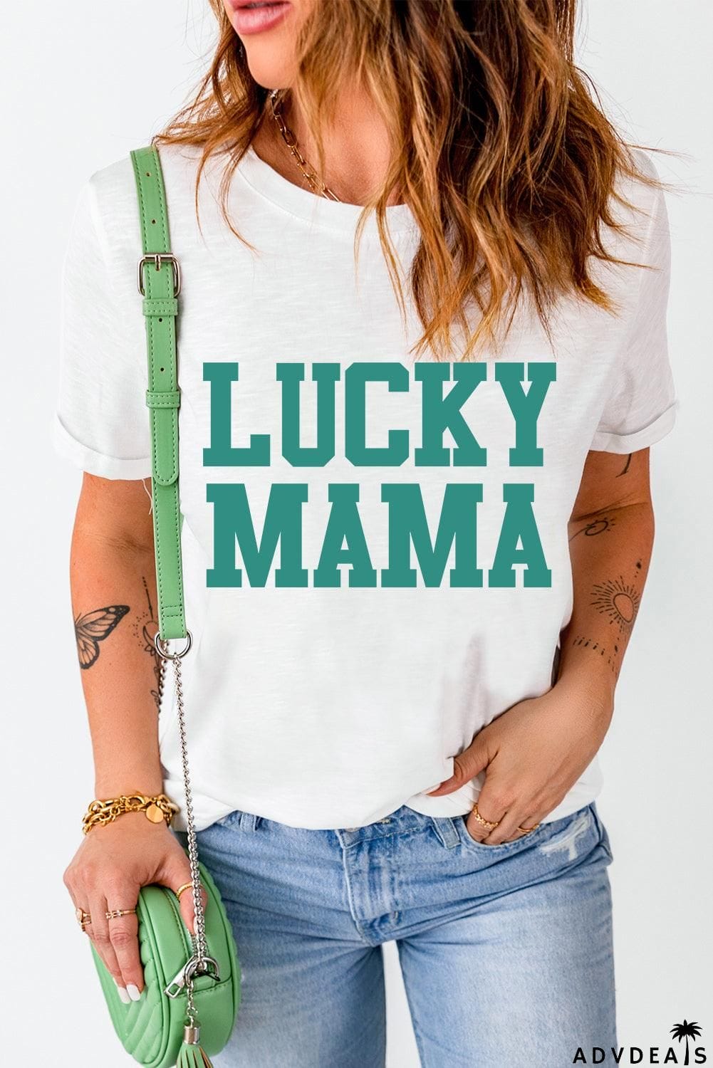 LUCKY MAMA Graphic Round Neck Tee
