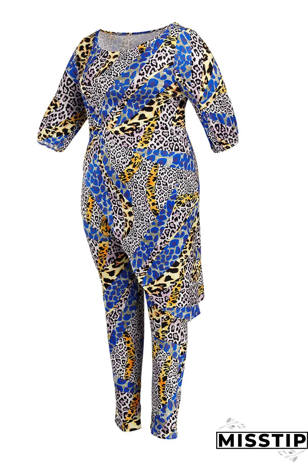 Leopard Print Fashion Casual Print Asymmetrical Off the Shoulder Plus Size Two Pieces