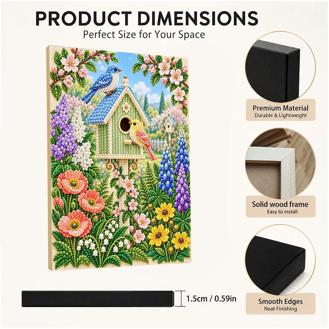 Pearl Painting Kit for Adults Floral Bird Framed Wall Art 11.81x15.75in