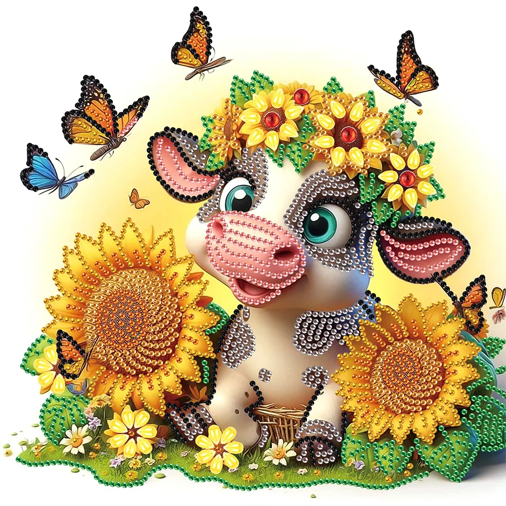 Diamond Painting - Partial Special Shaped Drill - Sunflower Cow(Canvas|30*30cm)