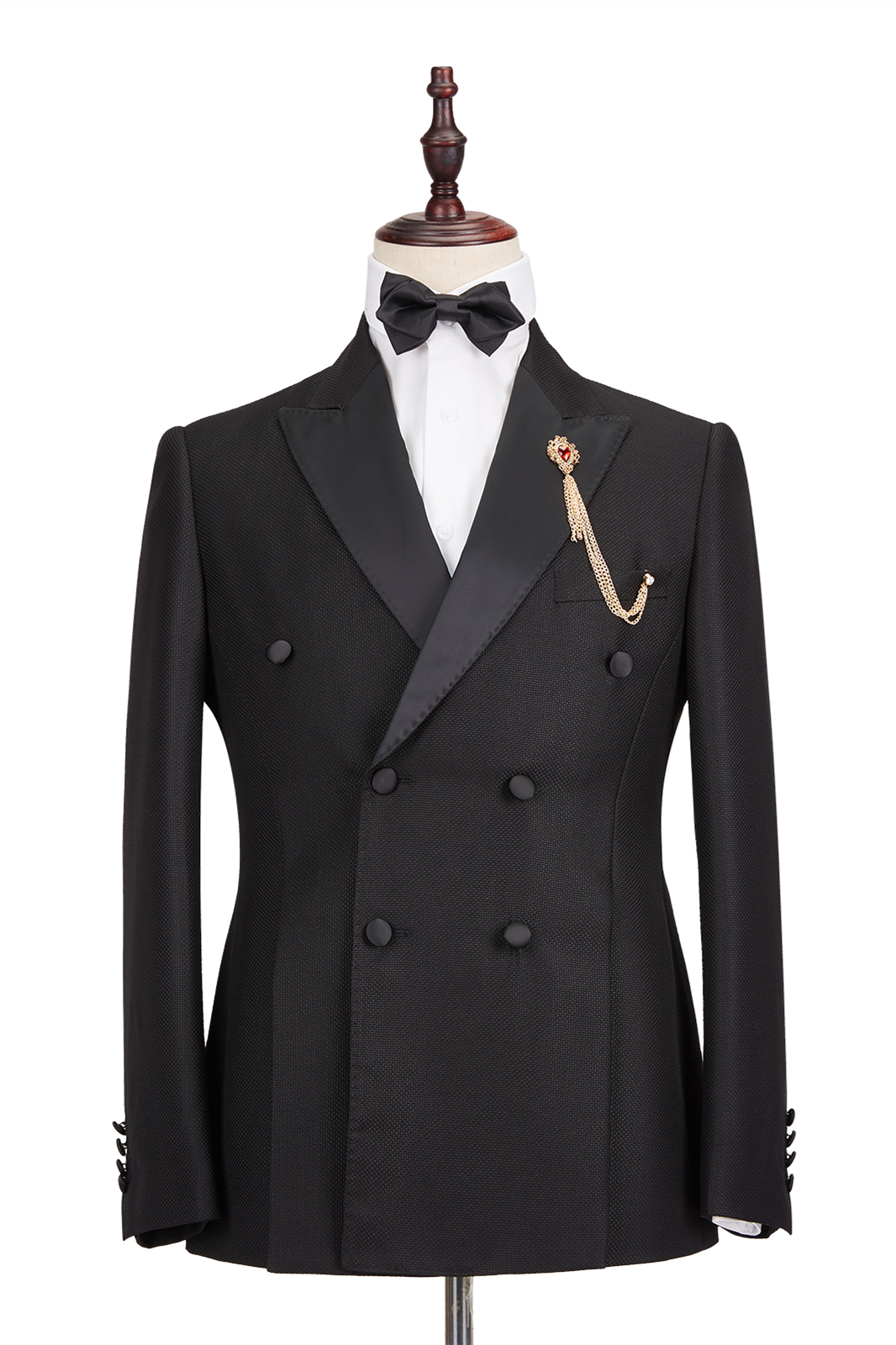 Classic Satin Peak Lapel Double Breasted Black Men's Wedding Suit Groom Tuxedos - lulusllly