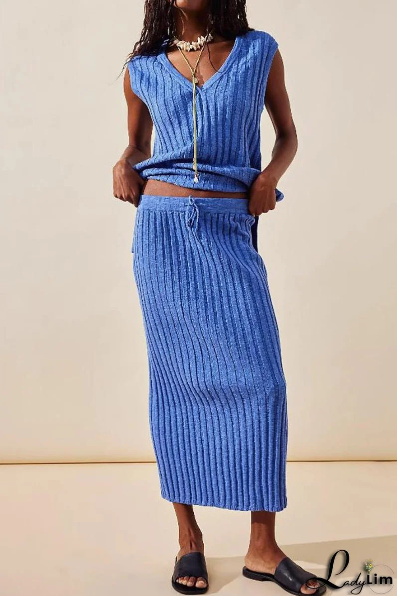 Sexy Simplicity Solid Draw String V Neck Sleeveless Two Pieces