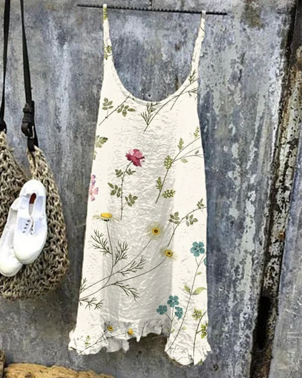 Ladies Camisole Cotton Linen Print Vest