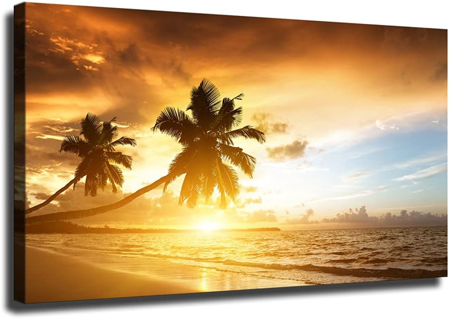 yodaliy Art Coconut Tree Sunsets Sea Beach Landscape Posters and Prints Canvas Painting Panorama Scandinavian Wall Picture for Living Room (No Framed,8X12 inch) Black