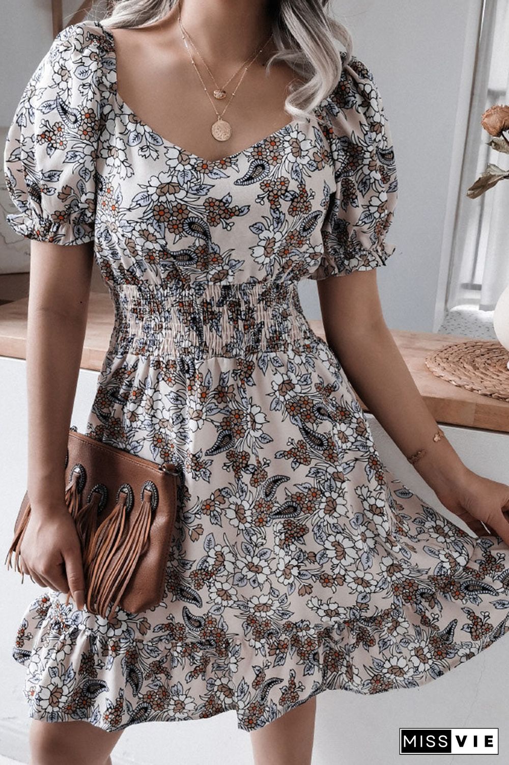 Fashion Casual Print Split Joint Square Collar A Line Dresses