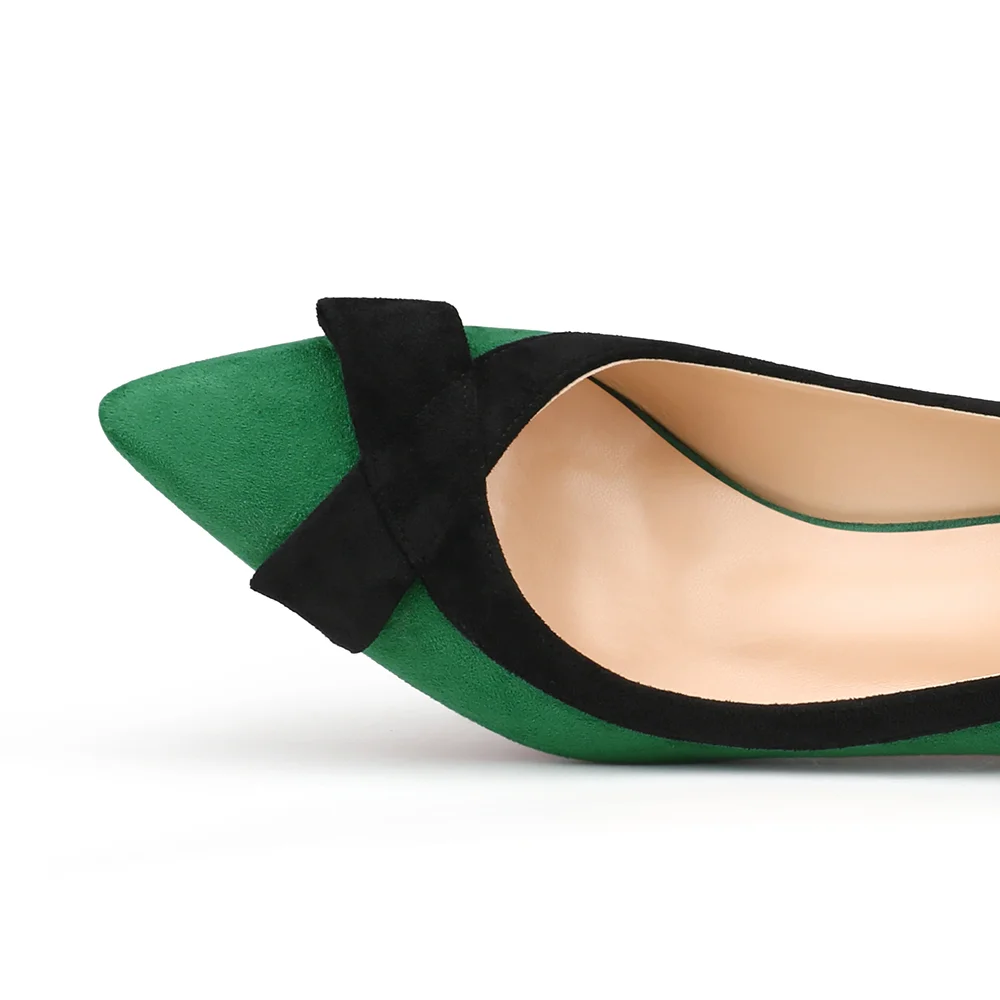 60mm Pointed Toe Bowknot Red Bottom Kitten Heels Daily Pumps for Women Suede-MERUMOTE