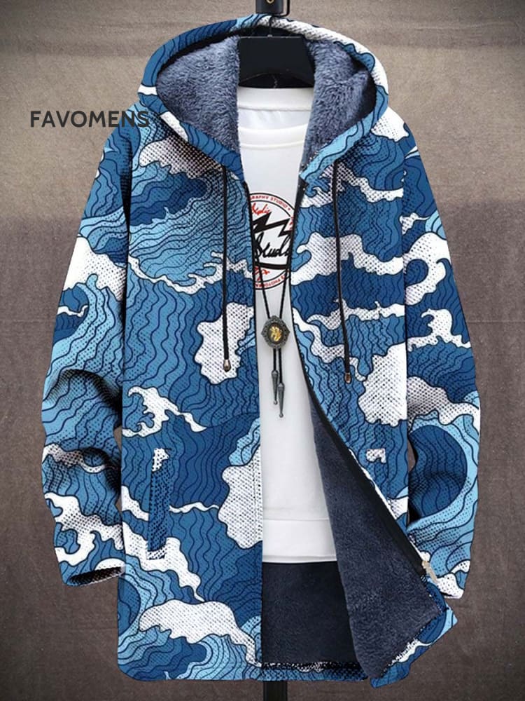 Japanese Art Print Plush Thick Long-Sleeved Sweater Cardigan Coat As Picture / S