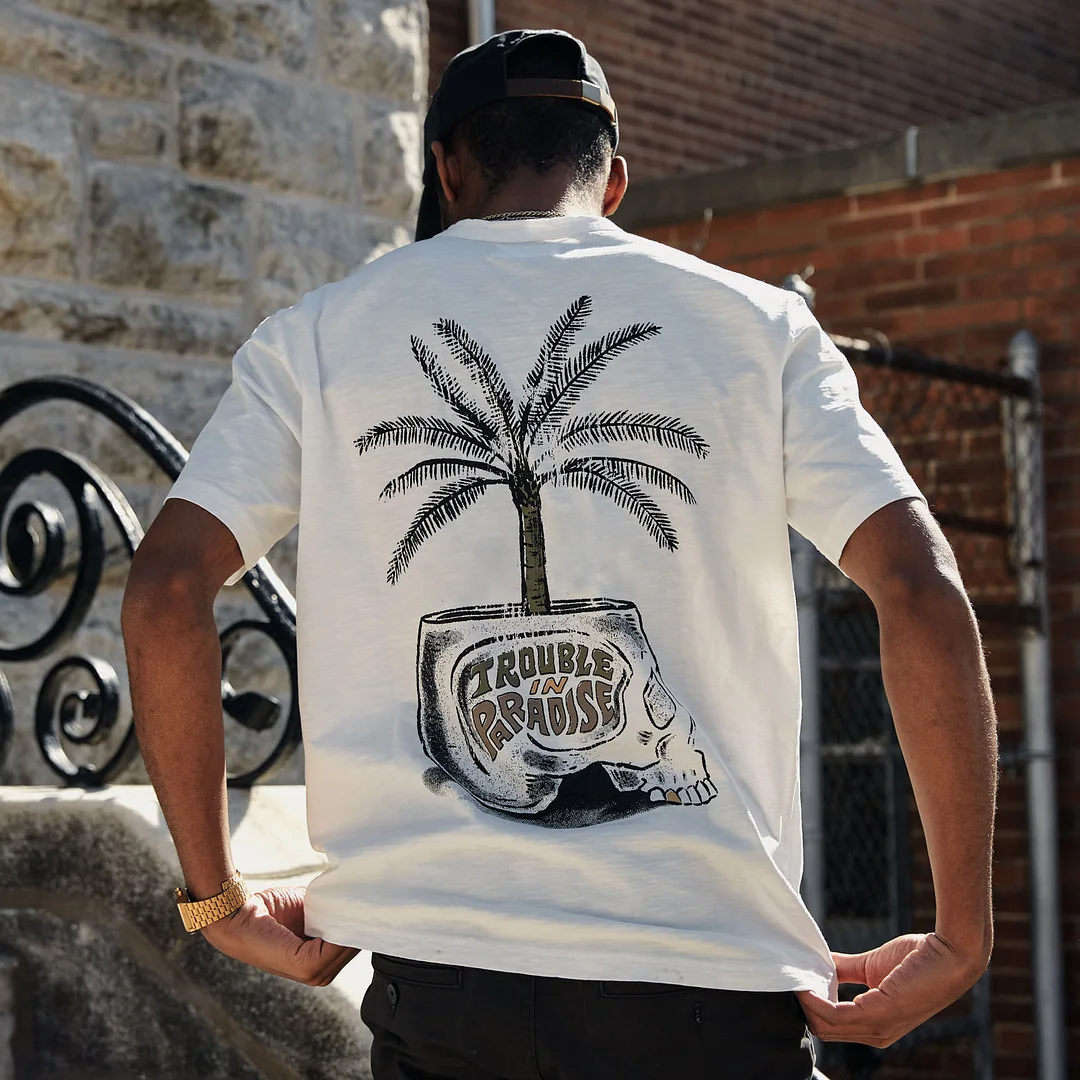 Trouble in paradise skull print t-shirt -  