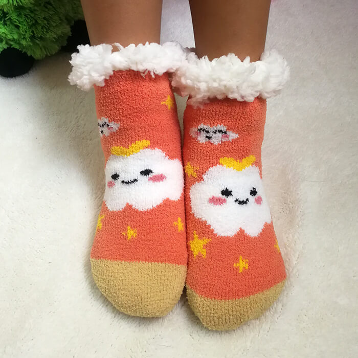 Children Christmas Slipper Socks with Grippers Fleecelined Crochet