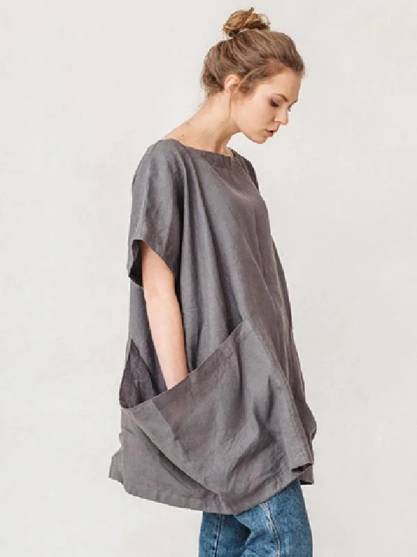 Large Pockets Batwing-sleeves T-shirt