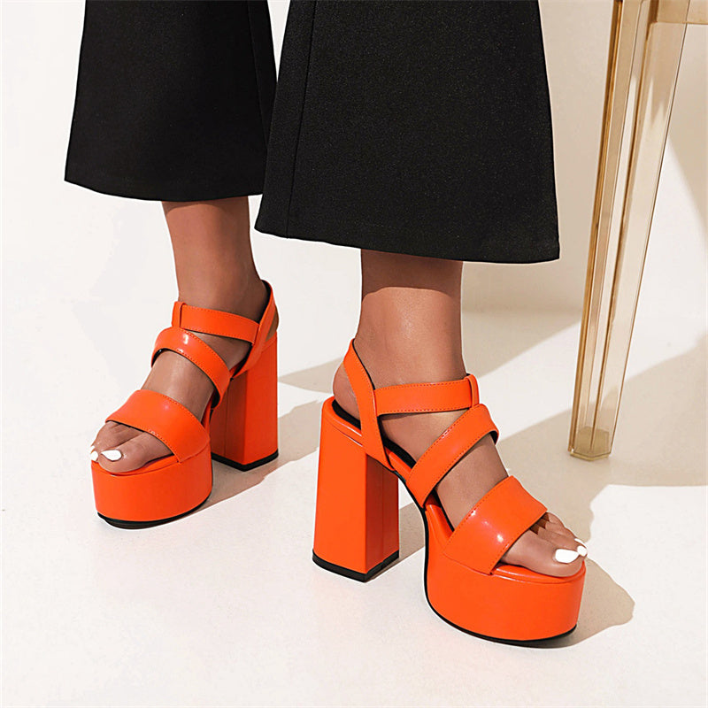 Open toe chunky platform high heels sandals for women ankle strap chunky heels sandals