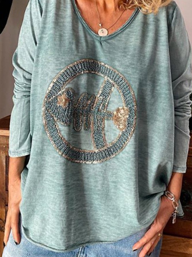 Blue Cotton Embroidery Casual Sweetheart Shirts & Tops