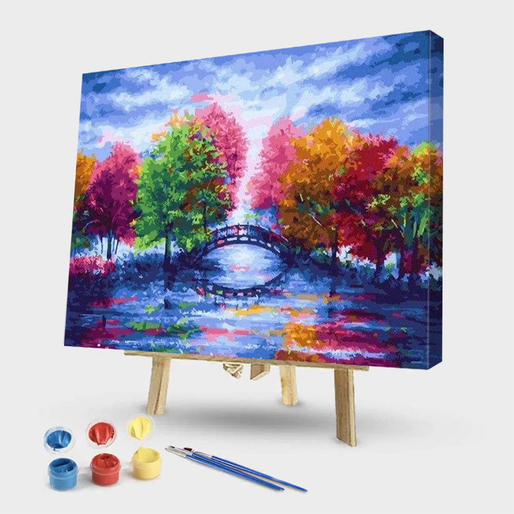 

50*40CM - Paint By Numbers - Lake Tree Bridge, 501 Original