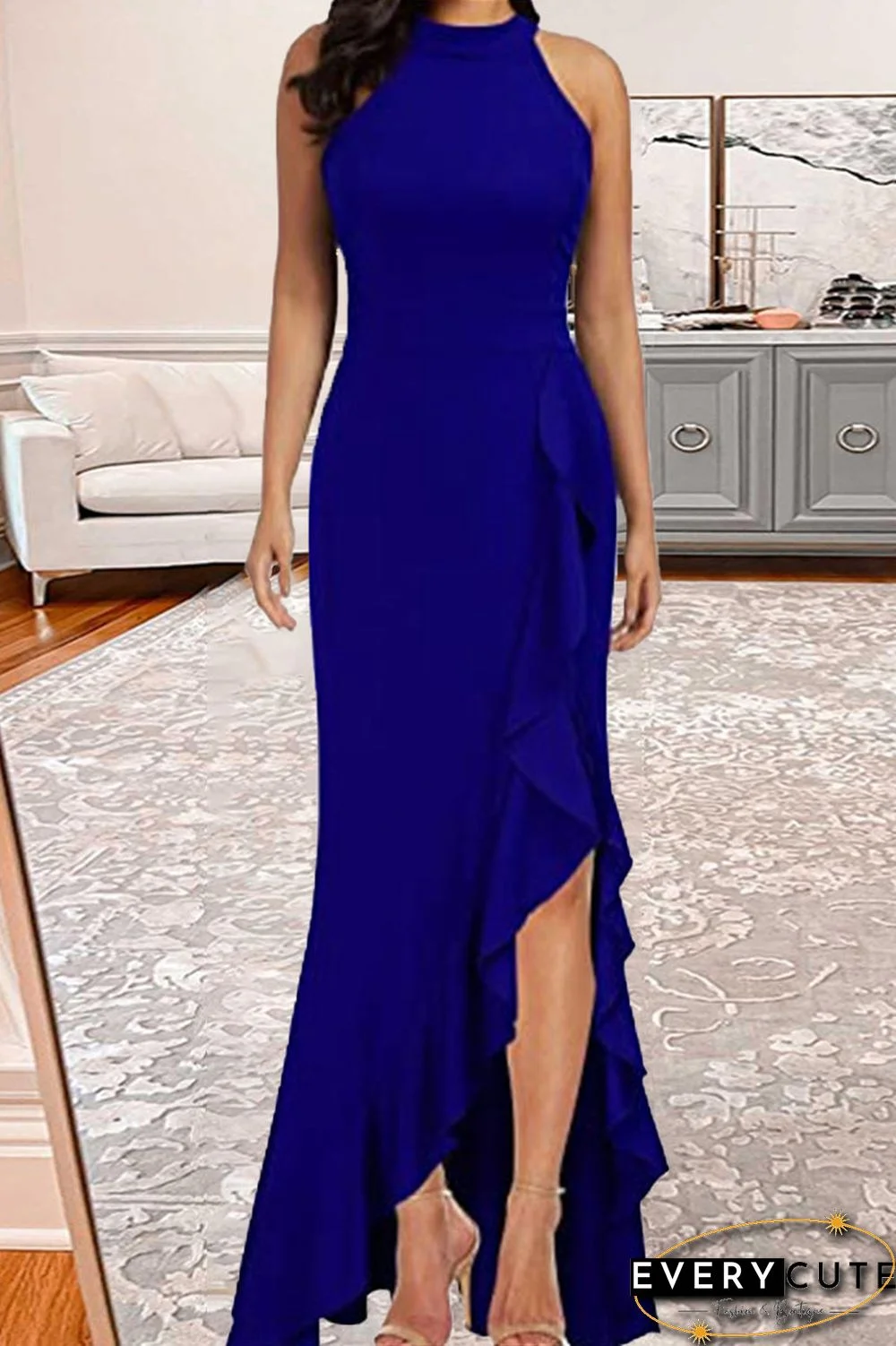 Elegant Formal Solid Solid Color O Neck Irregular Dress(6 Colors)