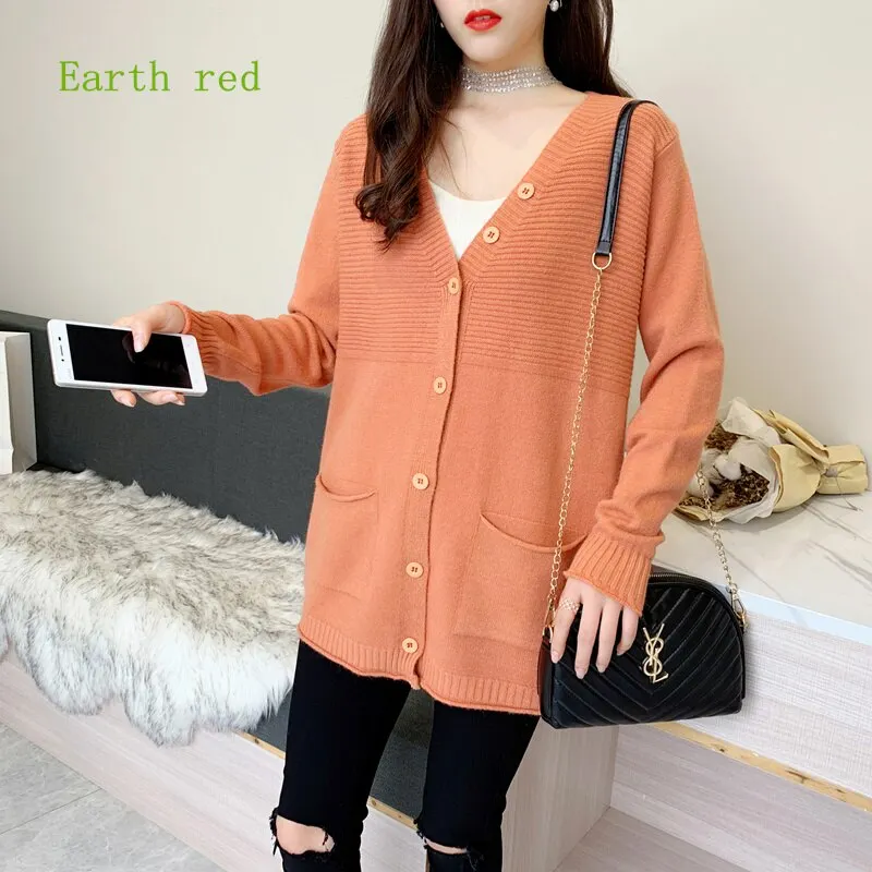 Fashion Knitted Cardigan Women Coat Solid 2020 Spring Autumn Fashion V Neck Long Sleeve Korean Style Sweater Coat Tops Ladies