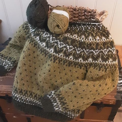 Comstylish Vintage Grønt Warmth Knit Jacquard Icelandic Crew Neck Sweater（Unisex ）